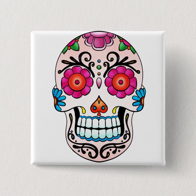 Sugar Skull - Day of the Dead, Tattoo, Mexico Pinback Button (Front)