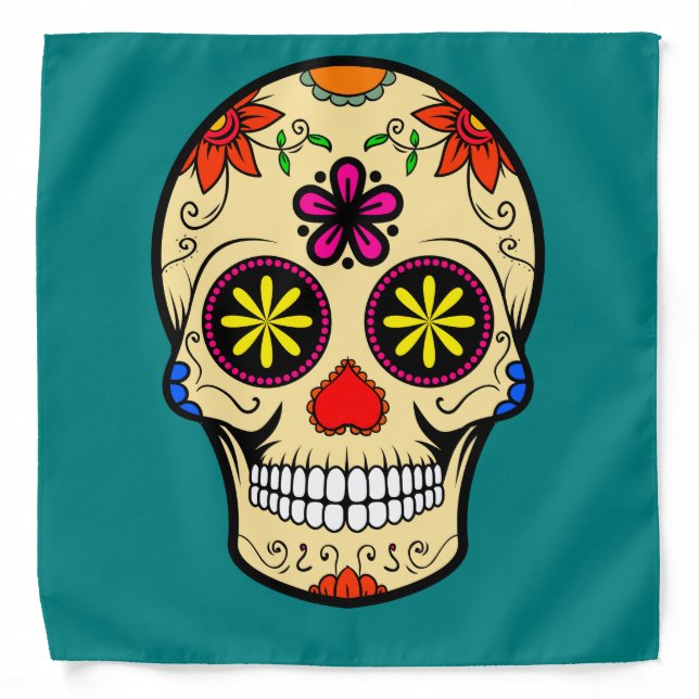 Sugar Skull Day of the Dead Teal Bandana (Front)