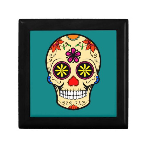 Sugar Skull Day of the Dead Teal Jewelry Box