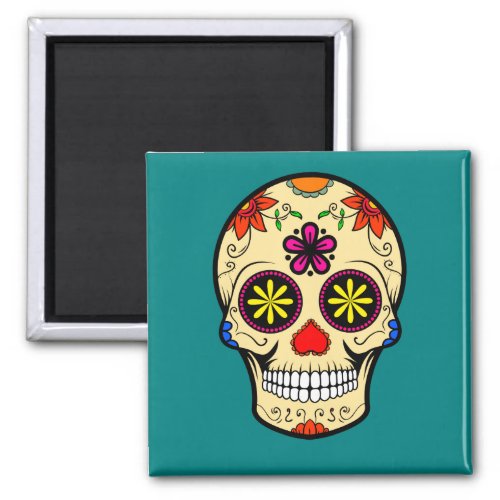 Sugar Skull Day of the Dead Teal Magnet