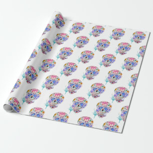 Sugar Skull Day of the Dead Watercolor Tattoo Art Wrapping Paper