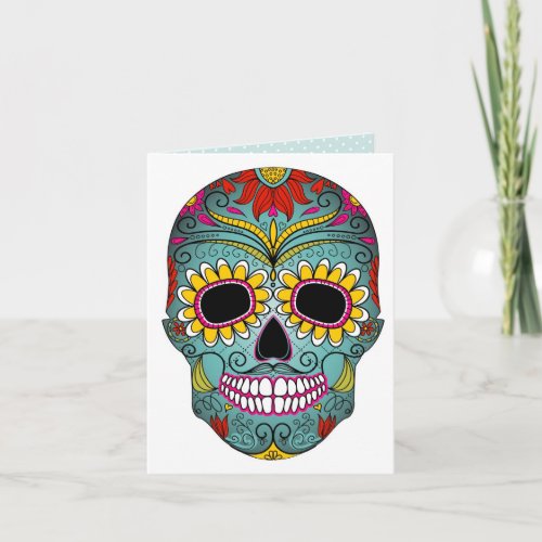 Sugar Skull Day of the Dead with floral ornaments Card