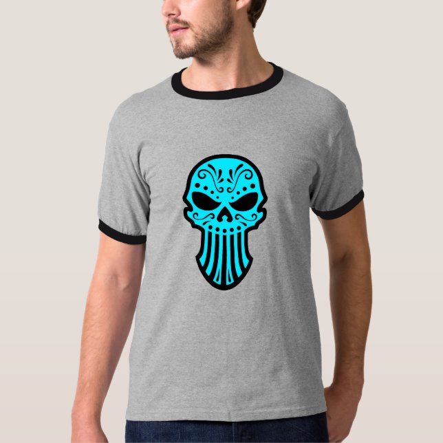 Sugar Skull Design (blue) T-Shirt (Front)