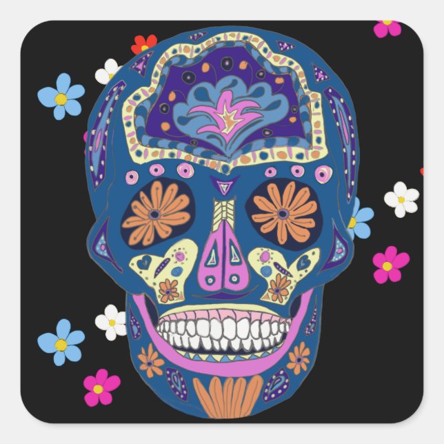 Sugar Skull Design Square Sticker (Front)