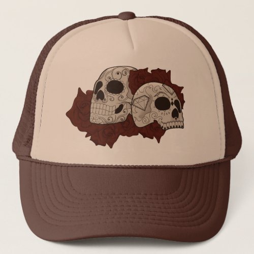 Sugar Skull Design with Roses Trucker Hat