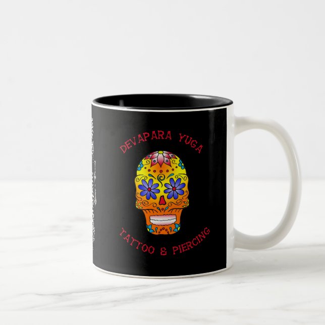 sugar skull deva, dy white, dolch rose 1 Two-Tone coffee mug (Right)