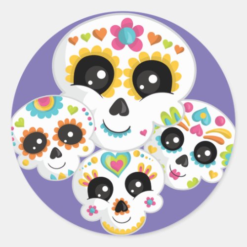 Sugar Skull Dia de La Muerte Halloween Birthday Cl Classic Round Sticker