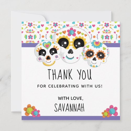 Sugar Skull Dia de La Muerte Halloween Birthday In Thank You Card