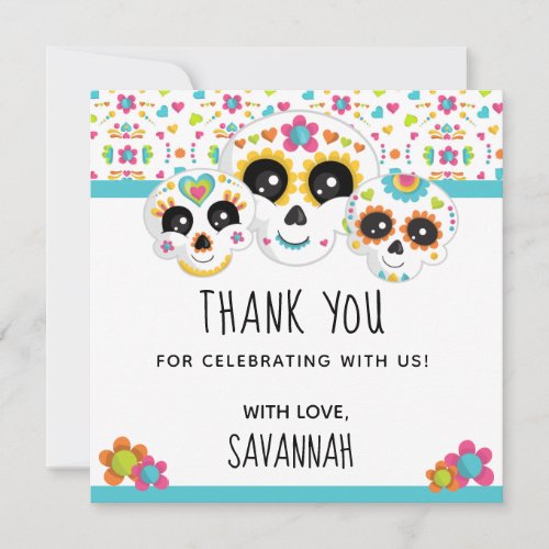 Sugar Skull Dia de La Muerte Halloween Birthday In Thank You Card