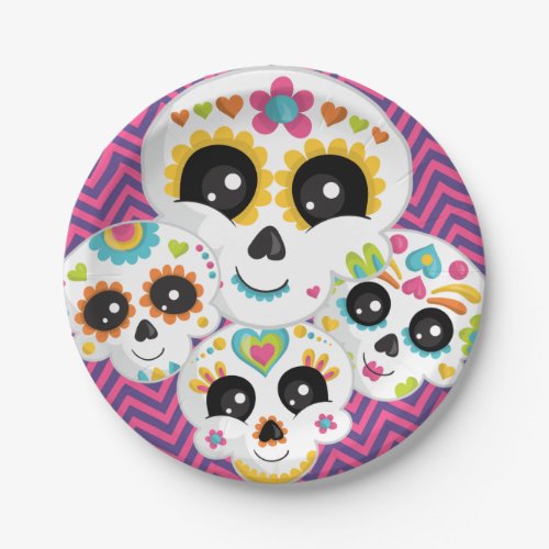 Sugar Skull Dia de La Muerte Halloween Birthday Pa Paper Plates