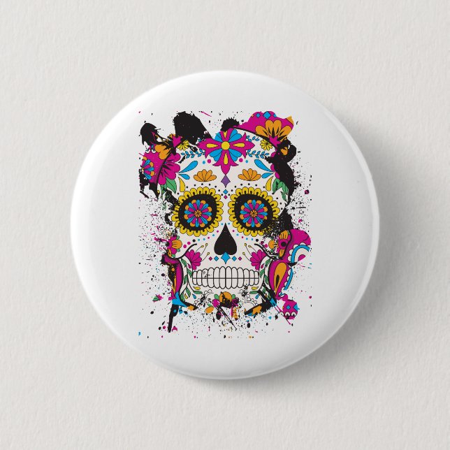 Sugar skull dia de los muertos button (Front)