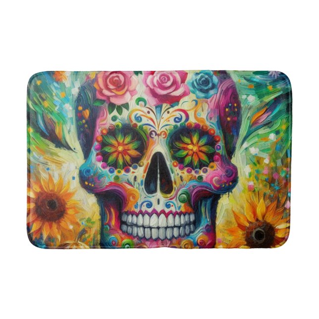 Sugar Skull Dia De Los Muertos Day of the Dead Bath Mat (Front)