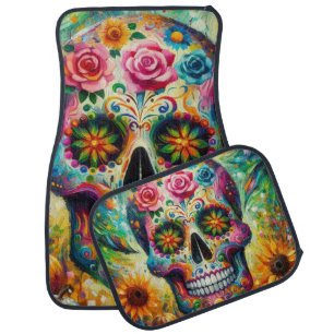 Sugar Skull Dia De Los Muertos Day of the Dead Car Floor Mat