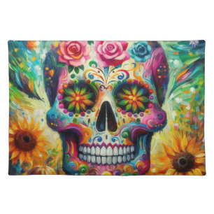 Sugar Skull Dia De Los Muertos Day of the Dead Cloth Placemat