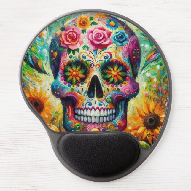 Sugar Skull Dia De Los Muertos Day of the Dead Gel Mouse Pad (Front)