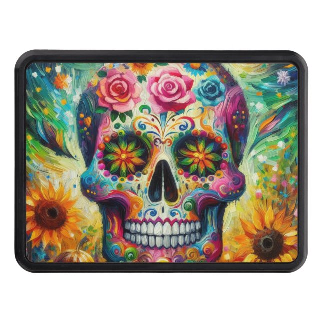 Sugar Skull Dia De Los Muertos Day of the Dead Hitch Cover (Front)