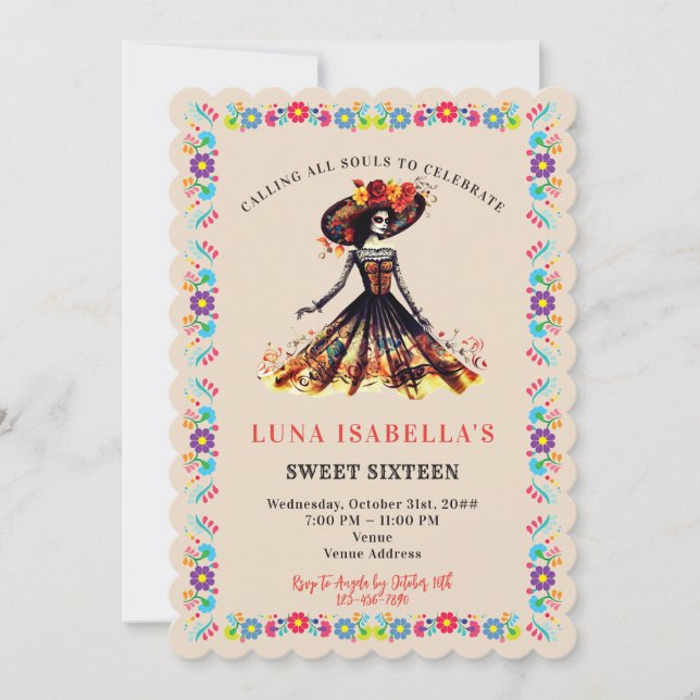 Sugar Skull Dia de los Muertos Day of the Dead Invitation (Front)