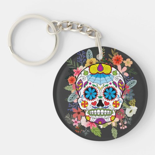 Sugar Skull Dia De Los Muertos Day of the Dead Keychain