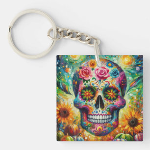 Sugar Skull Dia De Los Muertos Day of the Dead Keychain