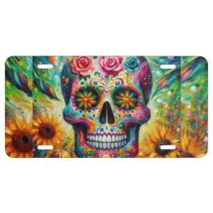 Sugar Skull Dia De Los Muertos Day of the Dead License Plate