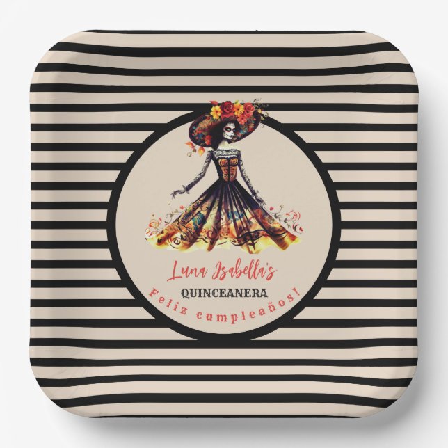 Sugar Skull Dia de los Muertos Day of the Dead Paper Plates (Front)