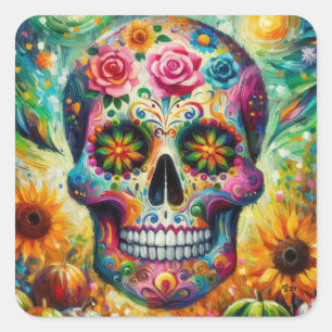Sugar Skull Dia De Los Muertos Day of the Dead Square Sticker