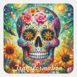 Sugar Skull Dia De Los Muertos Day of the Dead Square Sticker