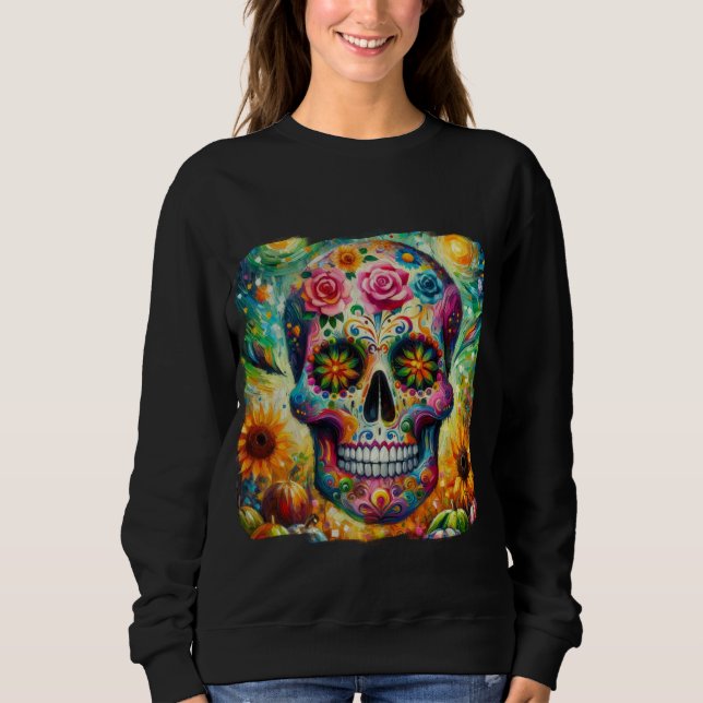 Sugar Skull Dia De Los Muertos Day of the Dead Sweatshirt (Front)