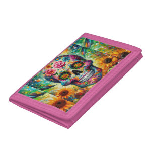 Sugar Skull Dia De Los Muertos Day of the Dead Tri-fold Wallet