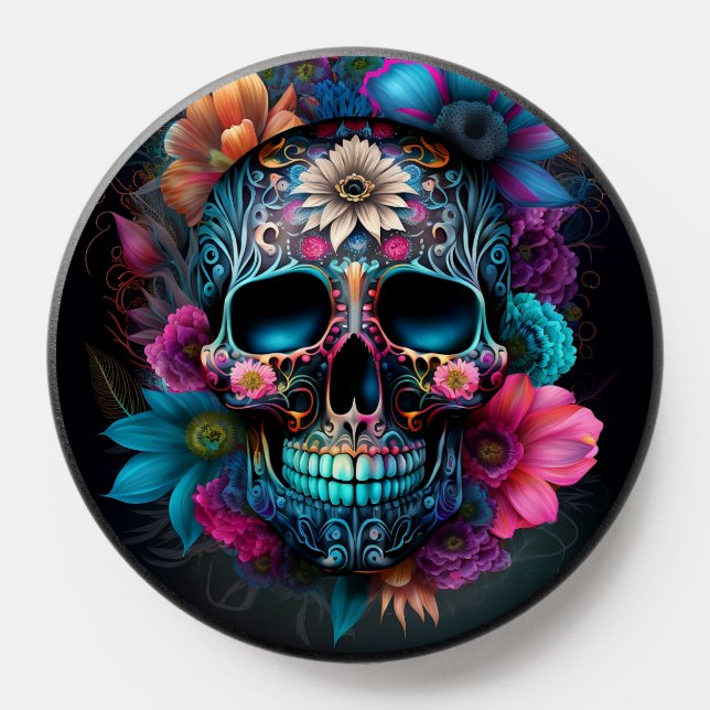 Sugar Skull Dia De Los Muertos Decorative Floral PopSocket (Popsocket)