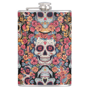 Sugar Skull Dia de Los Muertos Flask
