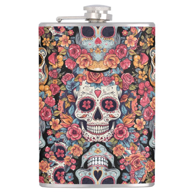 Sugar Skull Dia de Los Muertos Flask (Front)