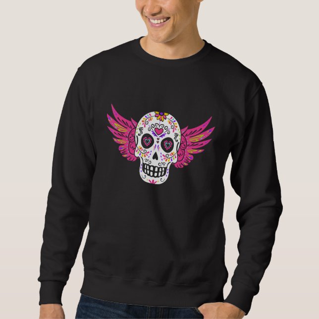 Sugar Skull Dia de los Muertos Floral Bone Head Ta Sweatshirt (Front)