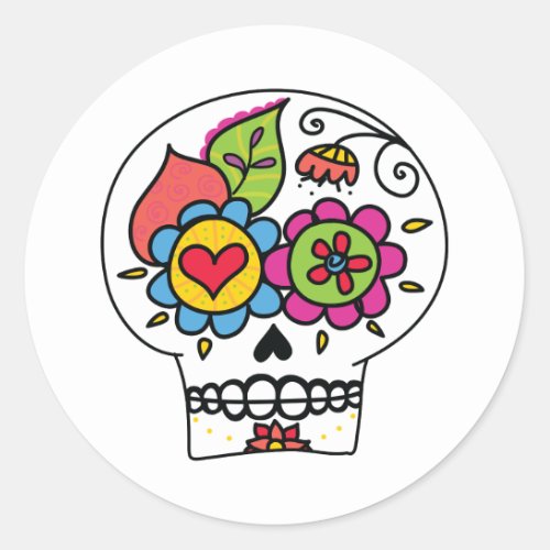 Sugar Skull Dia de Los Muertos Stickers white Classic Round Sticker