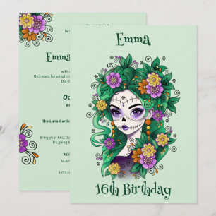 Sugar Skull Dia de los Muertos Sweet 16 Birthday  Invitation