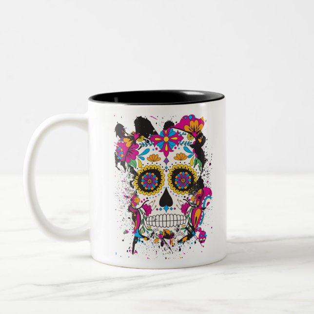 Sugar skull dia de los muertos Two-Tone coffee mug (Left)