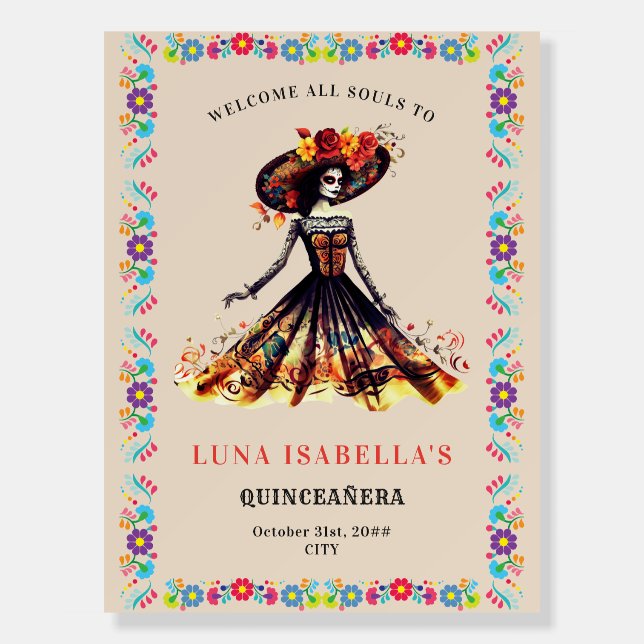 Sugar Skull Dia de Muertos Day Dead Welcome Sign (Front)