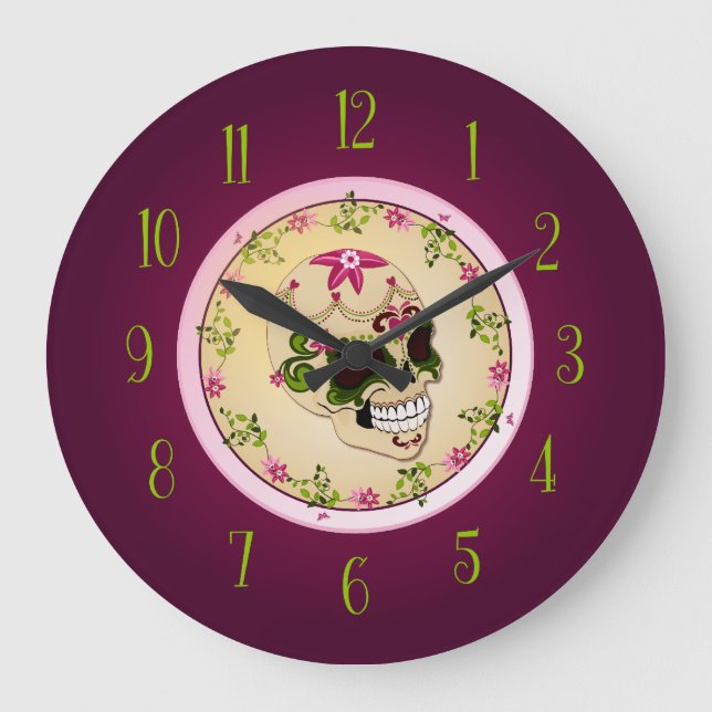 Sugar Skull [Día de Muertos] Large Clock (Front)