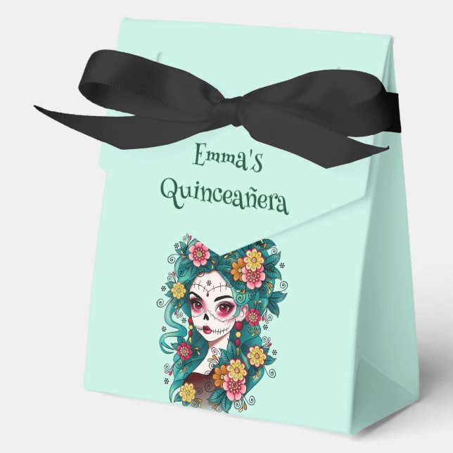Sugar Skull Dia de Muertos Quinceañera Spanish  Favor Boxes (Front)