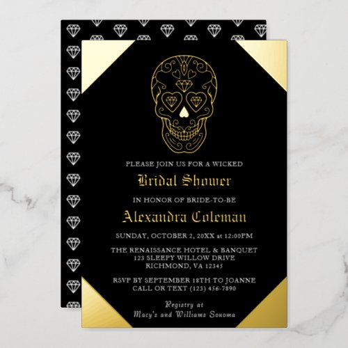 Sugar Skull Diamond Bridal Shower Foil Invitation