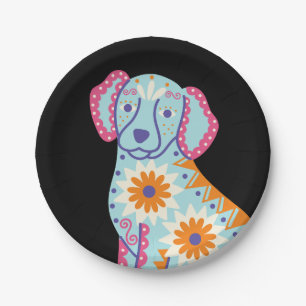 Sugar Skull Dog Day of the Dead Paper Plates