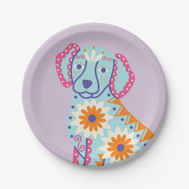 Sugar Skull Dog Day of the Dead Paper Plates (Front)