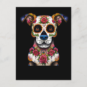Sugar Skull Dog with a Collar of Roses Postcard