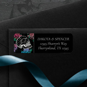 Sugar Skull Dusty Rose   Pink and Blue Address Label