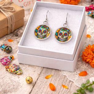 Sugar Skull Earrings Colorful Day of the Dead