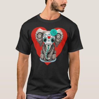 Sugar Skull Elephant Heart Valentines Day T-Shirt