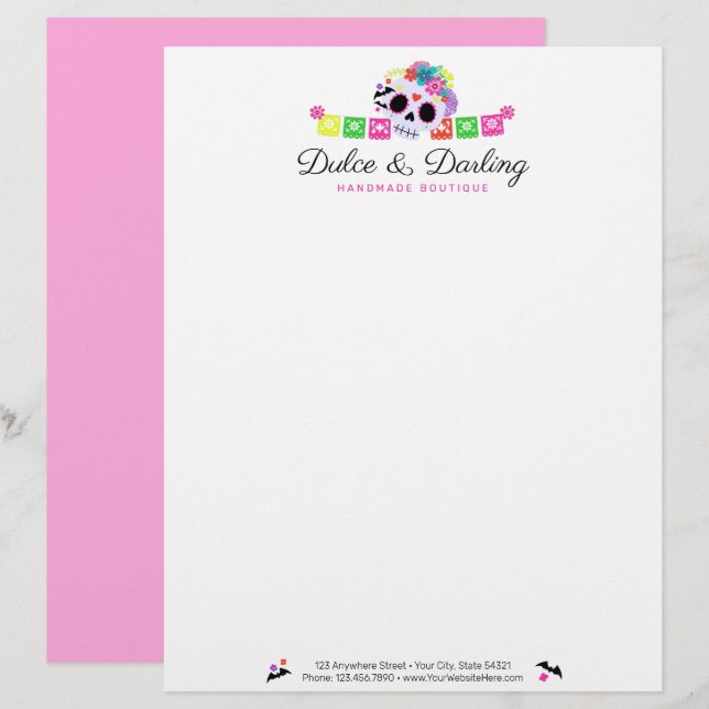 Sugar Skull Floral Calavera Papel Picado Boutique Letterhead (Front/Back)