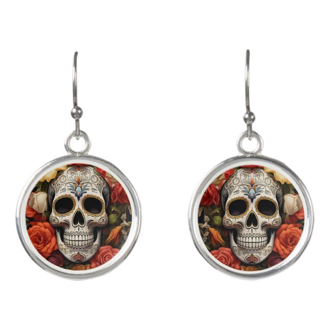 Sugar Skull Floral Earrings (Front)