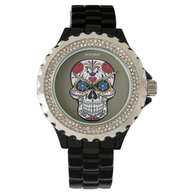 SUGAR SKULL | floral editable text Watch (Front)