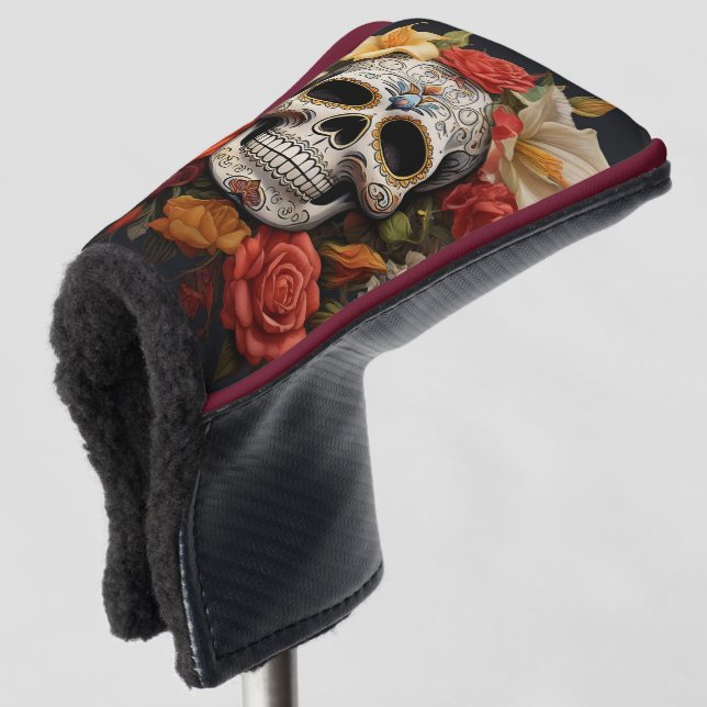 Sugar Skull Floral Golf Head Cover (3/4 Front)